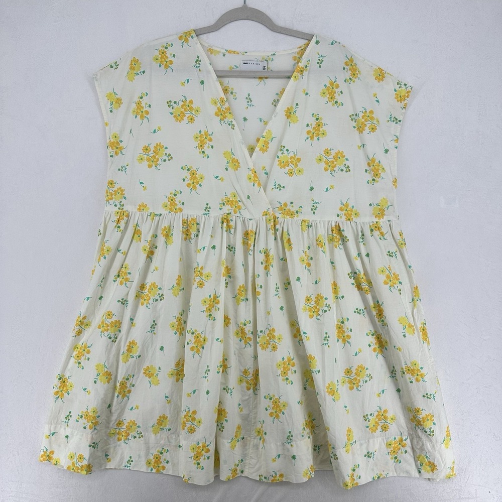 ASOS‎ Design Babydoll Dress Women's 14 Yellow Floral Print Cotton V-Neck Country